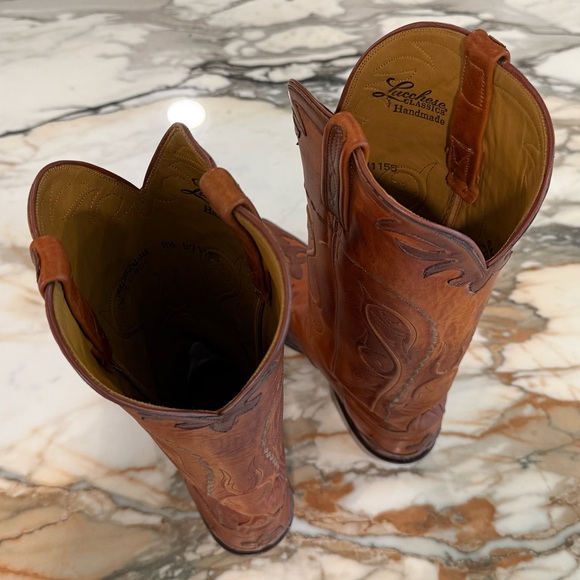 Lucchese Women’s Tall Chocolate + Saddle Brown Leather Cowboy Boots with Inlay - Picture 6 of 14